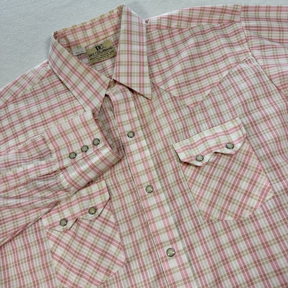 Dee Cee Brand Shirt 17.5/35 XXL Pink White Western Pearl Snap Double Sawtooth